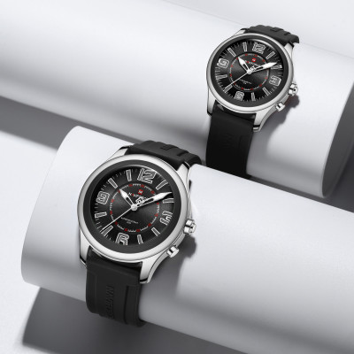 NAVIFORCE NF9256 Silicone Strap Unique Standard Design High Quality Quartz Watch For Couple - Silver & Black